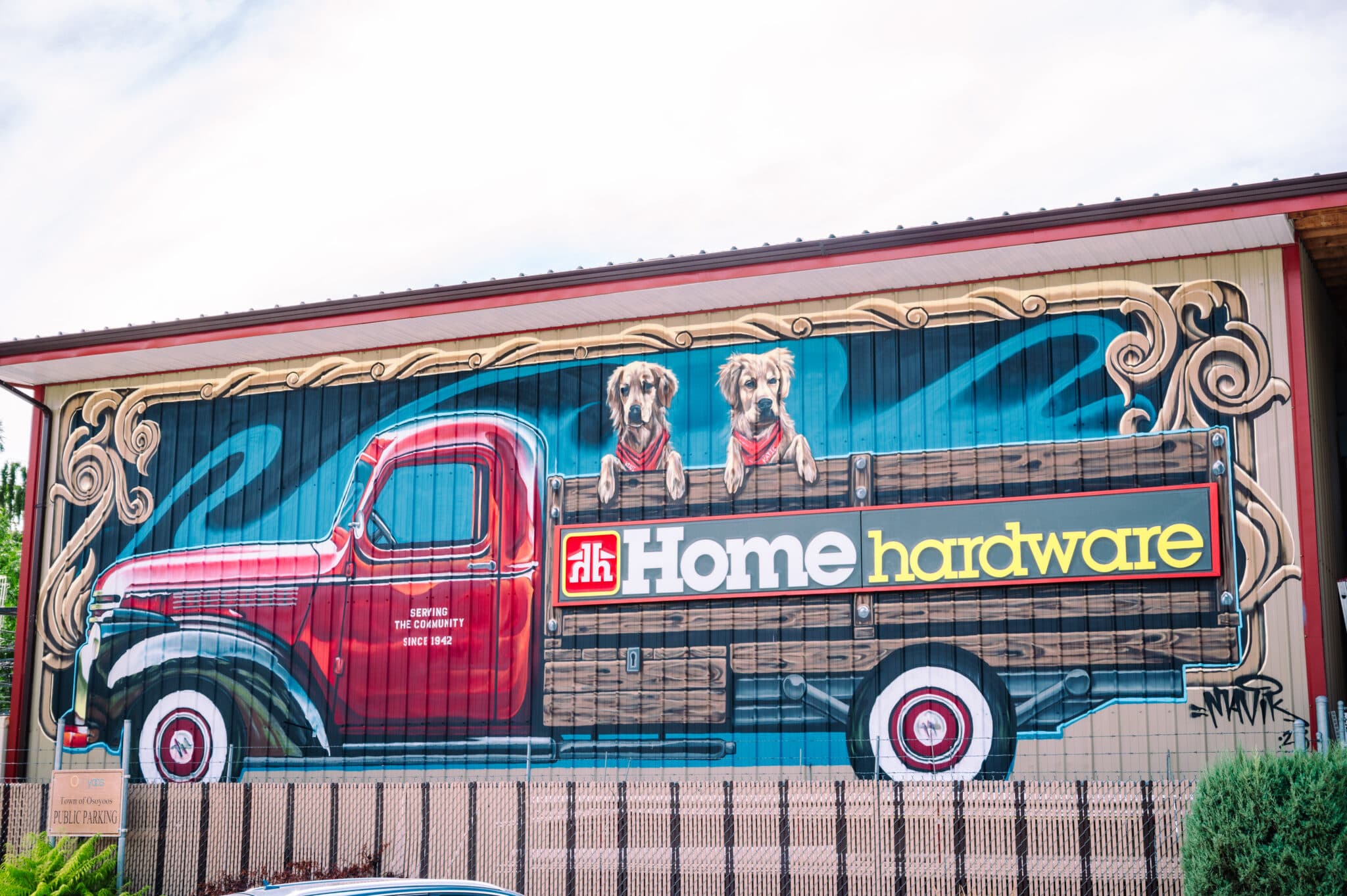 A painted storefront mural on Main Street Osoyoos