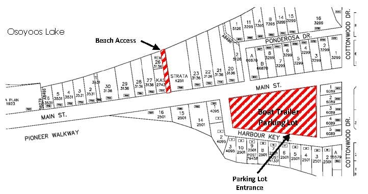 Boat trailer parking lot map near the Osoyoos waterfront