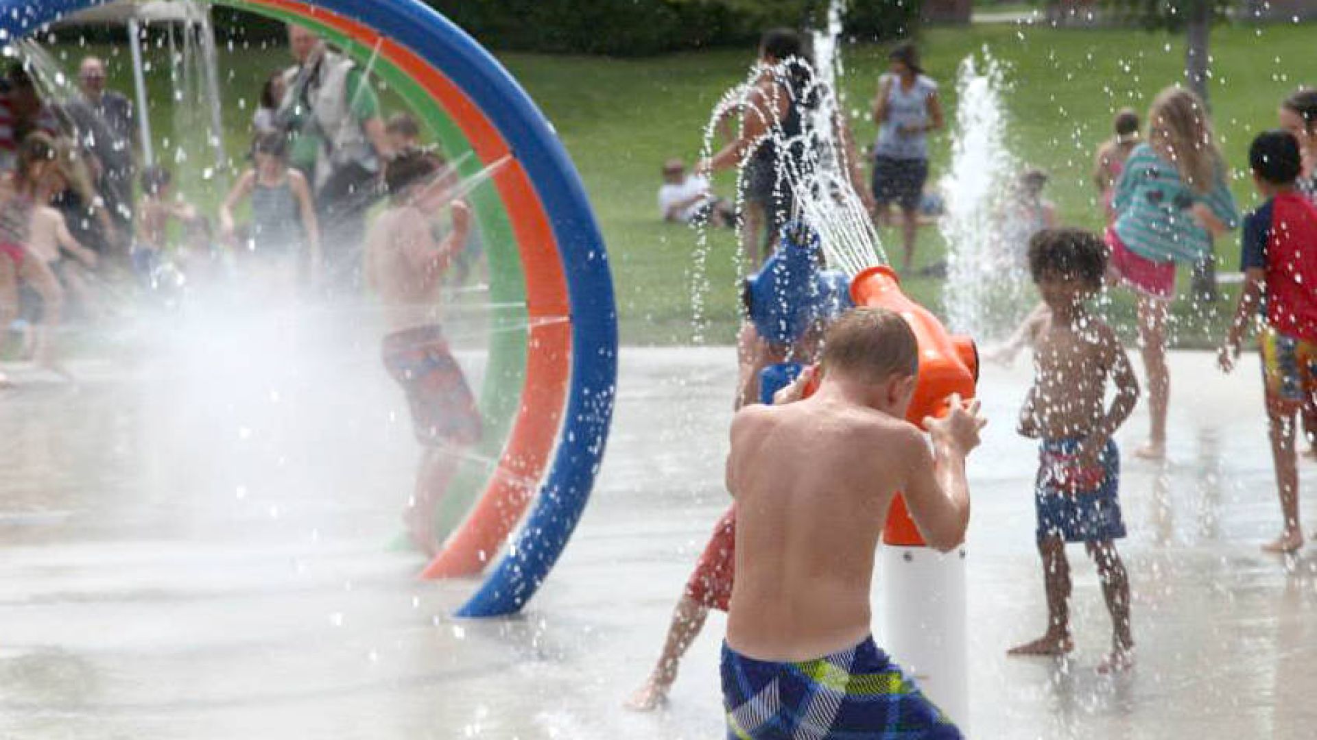 Kids splashing at a park in Osoyoos