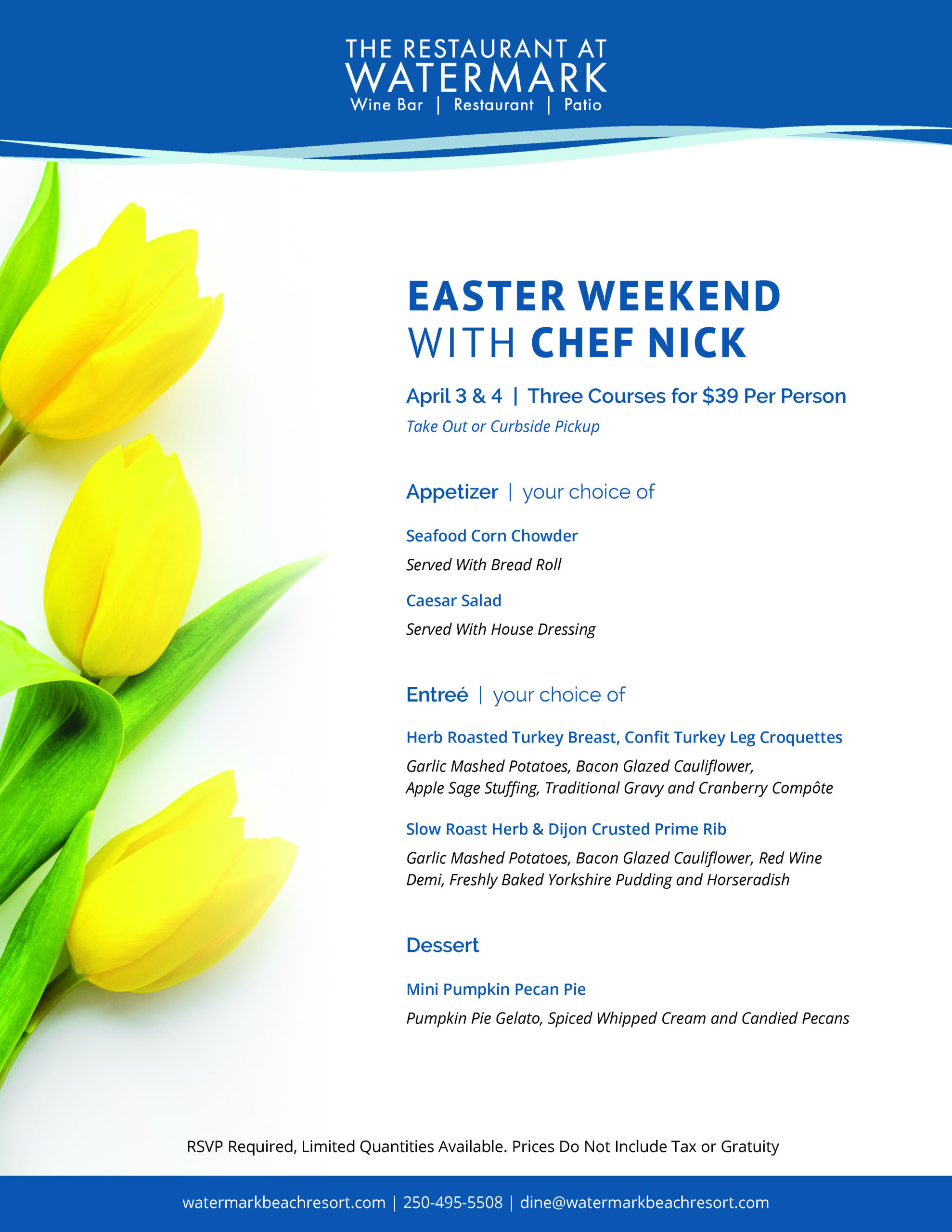 Easter Dinner Takeout The Restaurant at Watermark Destination Osoyoos